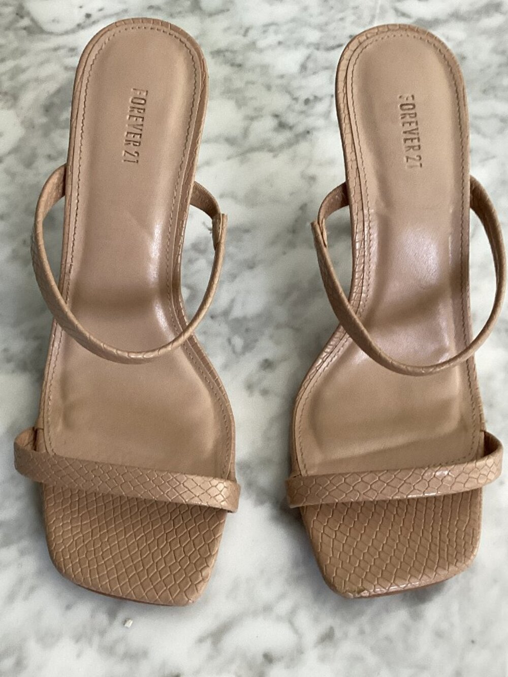 Forever 21 Two Strap Slip-on Stiletto Heels in Nude - sz 8.5